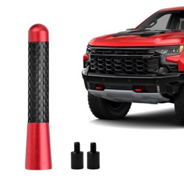 Imagem de Antena de caminhão de fibra de carbono para Chevy Silverado 1500 2500 3500 e GMC Sierra 1999-2025, acessórios de caminhão de antena Chevy Silverado, antenas de vídeo de carro curtas (7,5 cm - vermelho
