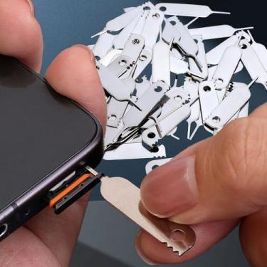 Imagem de 2 em 1 multifuncional bandeja de cartão SIM ejetor chaveiro pinos para telefone, tablet, cartão de remoção de metal, ferramenta de agulha, 3,3 * 0,6 cm (30 peças)