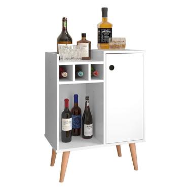 Imagem de Aparador Moderno Retrô com Adega e Porta Cantinho Sala Estar Pequeno  Nala Branco - Lojas RPM