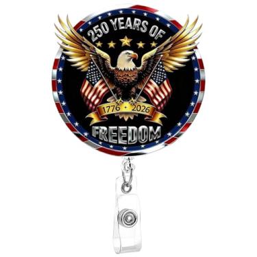 Imagem de Porta-crachá de 250º aniversário americano clipe retrátil Freedon águia dourada carretel de crachá de enfermeira retrátil para crachá de identificação de jacaré, clipe de acrílico para professor