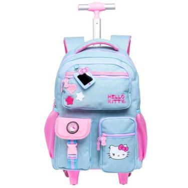 Imagem de Mochila Escolar Luxo Hello Kitty Jeans Rodas e Costas 15980 - Xeryus