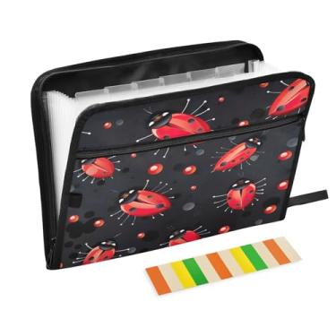 Imagem de Wassud Pasta organizadora de arquivos sanfonada vermelha Joaninha A4, pasta organizadora de documentos, com etiquetas, pasta de arquivos expansível, 13 bolsos