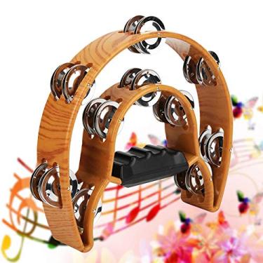 Imagem de SPYMINNPOO Pandeiro Ergonômico de Sino de Linha Dupla Com 20 Pares de Jingles para Fácil Aderência, Textura Fina e Superfície Lisa, Adequado para Atividades Musicais Infantis, Imitação de Cor de