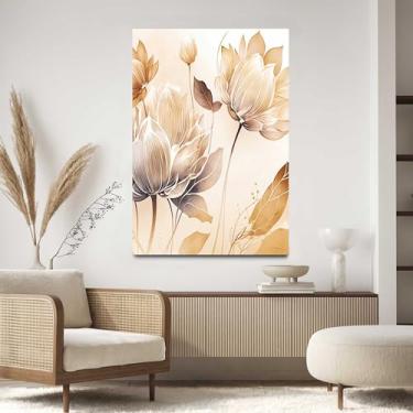 Imagem de Quadro Decorativo para Sala Quarto Hall 90x60 Floral Abstrato Bege e Marrom
