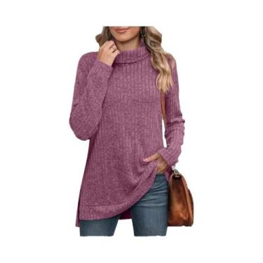 Imagem de Suéter Feminino De Outono Quente E Grosso Com Gola Alta Listrada, Pulô