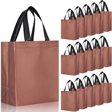 Imagem de Eccliy Conjunto de 80 sacos de presente brilhante reutilizável com alças sacolas de supermercado para casamento, Halloween, Ação de Graças, Natal (médio, café)