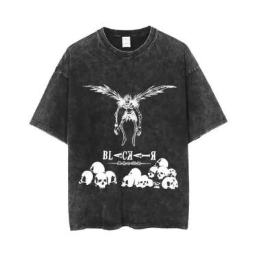 Imagem de Camiseta Masculina Y2K Death Note Anime Lavada De Manga Curta Com Gola