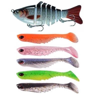 Imagem de Kit Iscas Artificiais 1 Articulada + 5 de Silicone Soft bait Cor:;Tamanho:Único-Unissex