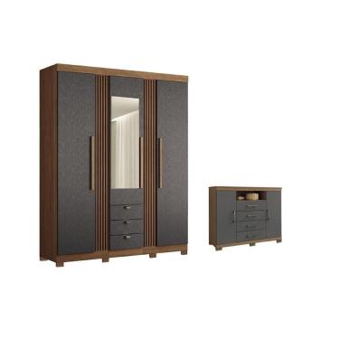 Imagem de Guarda Roupa +1cômoda 51310 Jatobá/grafite - Santos Andirá