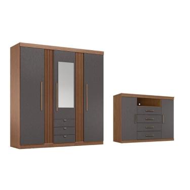 Imagem de Guarda Roupa +cômoda 2 Peças Qc315 Jatobá/grafite - Santos Andirá