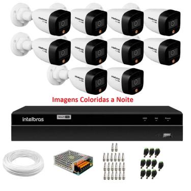 Imagem de Kit 10 Câmeras Intelbras VHD 1220 B Full Color Bullet Full HD 1080p Multi HD IR 20m + Dvr MHDX 1216