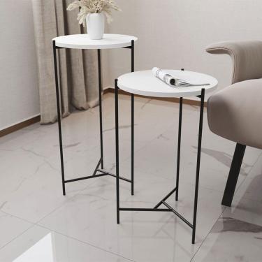 Imagem de Mesa Lateral Redonda áquila Preta Tampo Branco - Cor: Branco