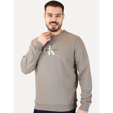 Imagem de Moletom Calvin Klein Jeans Masculino Crewneck Logo New RE Issue Cáqui Médio-Masculino