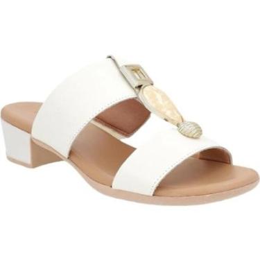 Imagem de Tamanco Salto Bloco Couro Antibacteriano Pedrarias Conforto Pa02003 Usaflex Marfim-Feminino