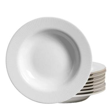 Imagem de Jogo 8 Pratos Fundo Plissan Relevo Branco 25cm Cerâmica Alleanza