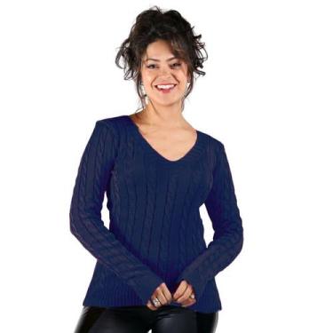 Imagem de Blusa Feminina Tricot Transinha Gola V Basica Elastano Manga Longa Inv