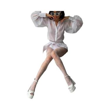 Imagem de Meia-calça De Rede Elástica Bordeaux Y2K Com Estampa Floral Gótica Vaz