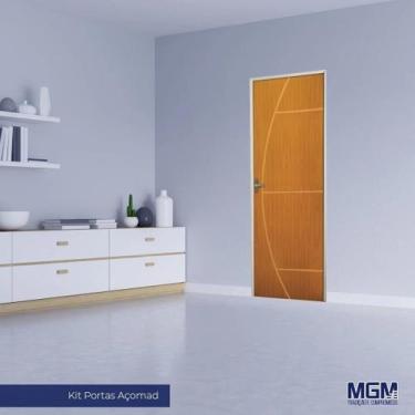Imagem de Kit Porta de Madeira Decorada 212x85cm com Batente de Alumínio 3,6cm G