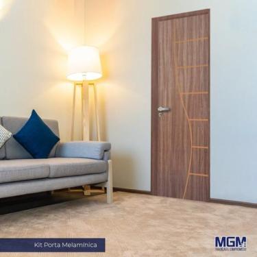 Imagem de Kit Porta de Madeira Decorada 212x65cm com Batente de Alumínio 3,6cm C