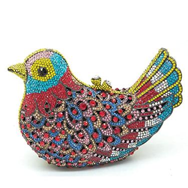 Imagem de Boutique De FGG Bolsa clutch de cristal de pássaro para mulheres, elegante com strass, bolsa para noite, pombo, formatura, bolsa clutch para casamento, mini, Vermelho e amarelo, Small