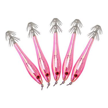 Imagem de Tbest 【Conjunto de 5】 Anzóis de pesca Isca de lula de plástico rígida ganchos para Jig Adequado para água doce e água do mar 9,5 cm (rosa)