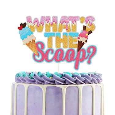 Imagem de What the scoop Cake Topper Summer Baby Cake Decor Ice Cream Baby Shower Supplies Celebrate Pregnancy Party Supplies Glitter Pink and Blue Party Photo Adereços (WTScoop-IC-BP)