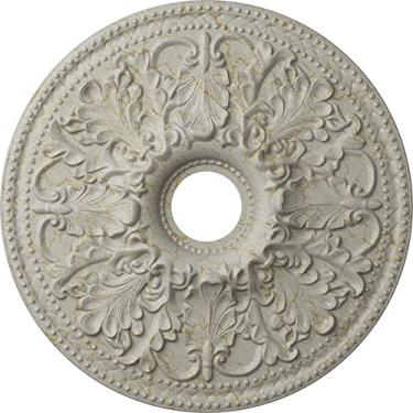 Imagem de Ekena Millwork CM23ASPCC Ashley Medalhão de teto, 23 7/8"OD x 4"ID x 2 1/8"P (serve em toldos até 4 3/4"), Pote pintado à mão de Creme Crackle