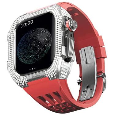 Imagem de TONECY Kit de modificação de relógio, kit de pulseira de relógio de luxo para Apple Watch 8 Ultra 45mm luxo viton pulseira estojo de titânio para Iwatch 7 8 45mm modificação de atualização