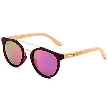 Imagem de Óculos de Sol Feminino HU WOOD Polarizado com Proteção UV400 Estilo Redondo Madeira (C3)
