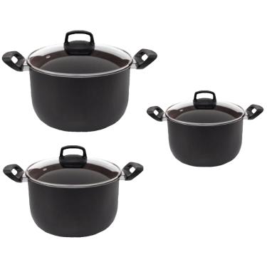 Imagem de Kit 3 Caldeirões Antiaderente Nº 20, 22 E 24 Preto