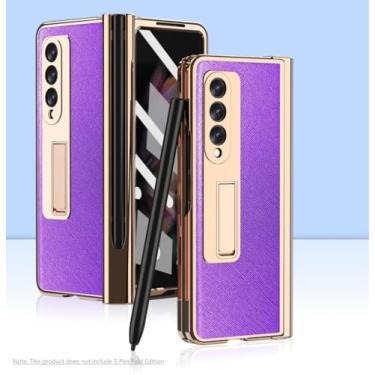Imagem de Com S Pen Fold 4 Capa de couro revestida para Samsung Galaxy Z Fold 3 2 5 360 Protetor de tela cheia Capa de telefone com suporte magnético, 5, para Samsung Z Fold 2