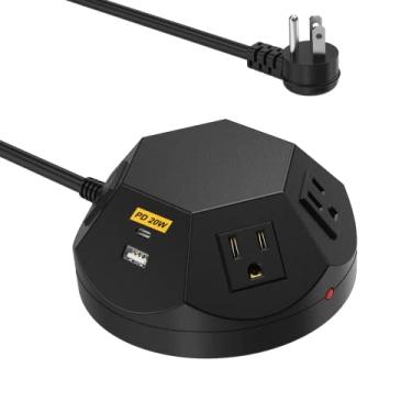 Imagem de Torre de tira elétrica com carregador sem fio e portas USB, protetor contra surtos com 4 saídas e 4 USB, cabo de extensão de 6,56 pés estação de carregamento de torre de energia para mesa, escritório em casa, sala de estar, quarto