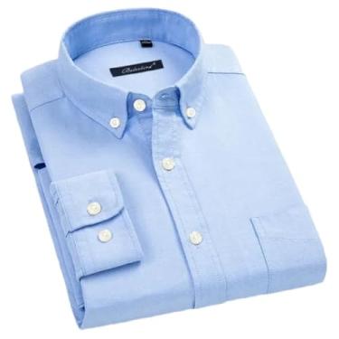 Imagem de HSQIBAOER Camisa social masculina de manga comprida com botões, xadrez, listrada, com bolso, camisas masculinas, 18-207, M