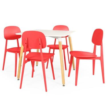 Imagem de Conjunto Mesa de Jantar Quadrada Eiffel Branca 80x80cm com 4 Cadeiras Itália - Vermelho