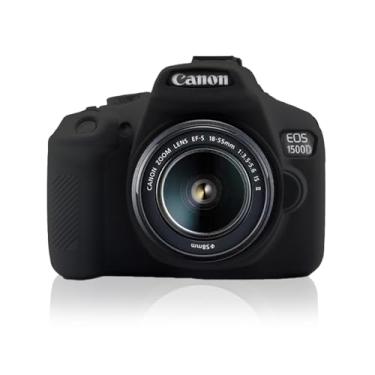 Imagem de Easy Hood Capa de silicone macio para câmera Canon Rebel T6/1300D, T7/1500D DSLR - preta com marcação de botão