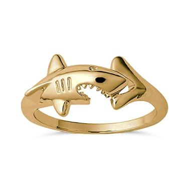 Imagem de Hifunny Anéis de tubarão grandes ajustáveis com animais marinhos e peixes, anel de tubarão gigante para homens e mulheres, anel de tubarão com animais do oceano, joias abertas, presentes tamanho 6, 7,