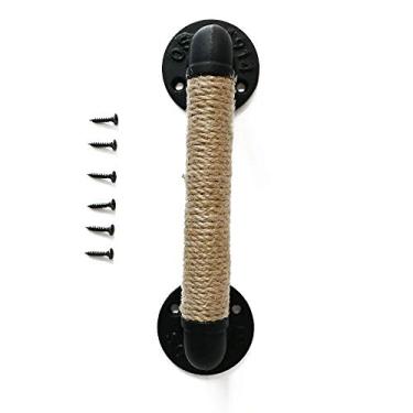 Imagem de Puxador para móveis em tubo Puxador de porta de madeira deslizante do celeiro Puxador de corda de ferro forjado vintage antigo preto, Preto, Comprimento 330 mm