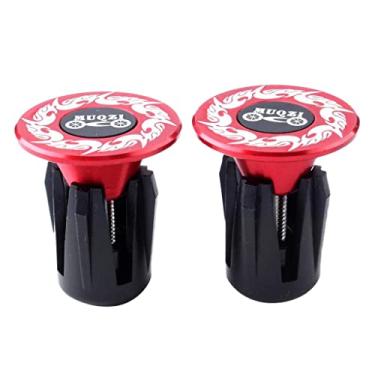Imagem de Plugues universais de liga de alumínio para guidão de bicicleta - rolhas de peso para manoplas de guidão de estrada - Serve para diâmetro interno do guidão 17-21,7 mm - 1 par - vermelho preto