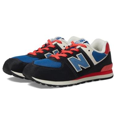 Imagem de New Balance Tênis infantil unissex 574 V1 Varsity Suede com cadarço, Phantom/Blast Red, 5.5 Wide Big Kid