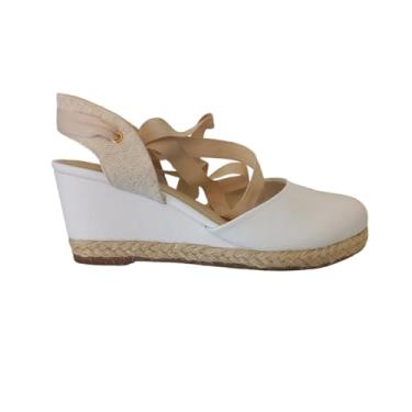 Imagem de 365 Soft, Sandália Anabela em Couro Branca Salto Médio Corda Conforto Cor:Branco;Tamanho:38