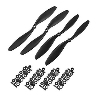 Imagem de uxcell Hélices RC CW CCW 1045 25 10 x 4,5 polegadas 2 palhetas de asa fixa para brinquedo de avião, nylon preto, 2 pares com anéis adaptadores