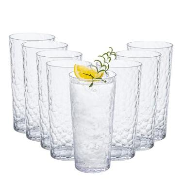 Imagem de bzyoo ChillCraft Conjunto de copo alto de 600 ml, plástico durável de grau alimentício livre de BPA, conjunto de 8, transparente com design estilo vidro martelado, ideal para coquetéis, chá gelado,