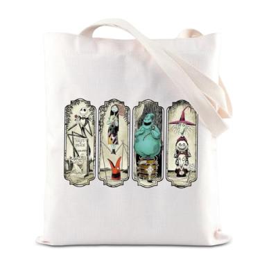 Imagem de TGBJE Presentes para fãs de filmes de terror Jack e Sally Bolsa com alça Spooky Season Gift Zero Inspired Shopping Bag (Nightmare 4 bolsas), Branco, 13.78 inches x 7.87 inches x 0.39 inches