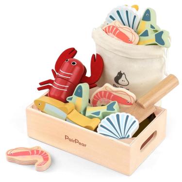 Imagem de Conjunto de frutos do mar Wooden Play Food Cutting PairPear por mais de 3 anos