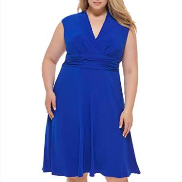 Imagem de Jessica Howard Estilo feminino de malha midi com manga cavada, Royal, 25 Plus Size