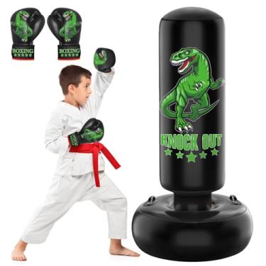Imagem de JUOIFIP Saco de pancadas de dinossauro estável maior para crianças, 167 cm de altura, saco de pancadas inflável com luvas de boxe, presentes para meninos e meninas de 5 a 12 anos para praticar karatê,