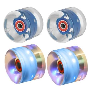 Imagem de PATIKIL Rodas de skate iluminadas 60 x 45 mm, pacote com 4 rodas de poliuretano 78A com rolamentos para substituição de patinação de duas fileiras de cruzeiro ao ar livre, azul escuro