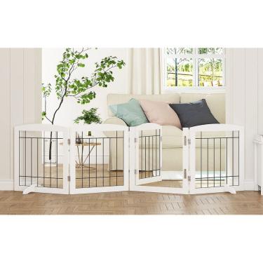 Imagem de Portão para cães PAWLAND Independente com porta de passagem, 80 cm, branco