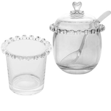 Imagem de Kit Porta Talher + Açucareiro de Vidro e Colher Coração Lyor