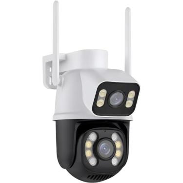 Imagem de Câmera IP Sem Fio de Segurança Externa HD 3MP, Câmera de Visão Noturna Infravermelha WiFi, Dupla Lente Grande Angular, IP66 à Prova D'água e à Prova de Poeira, Chamada de Voz Bidirecional